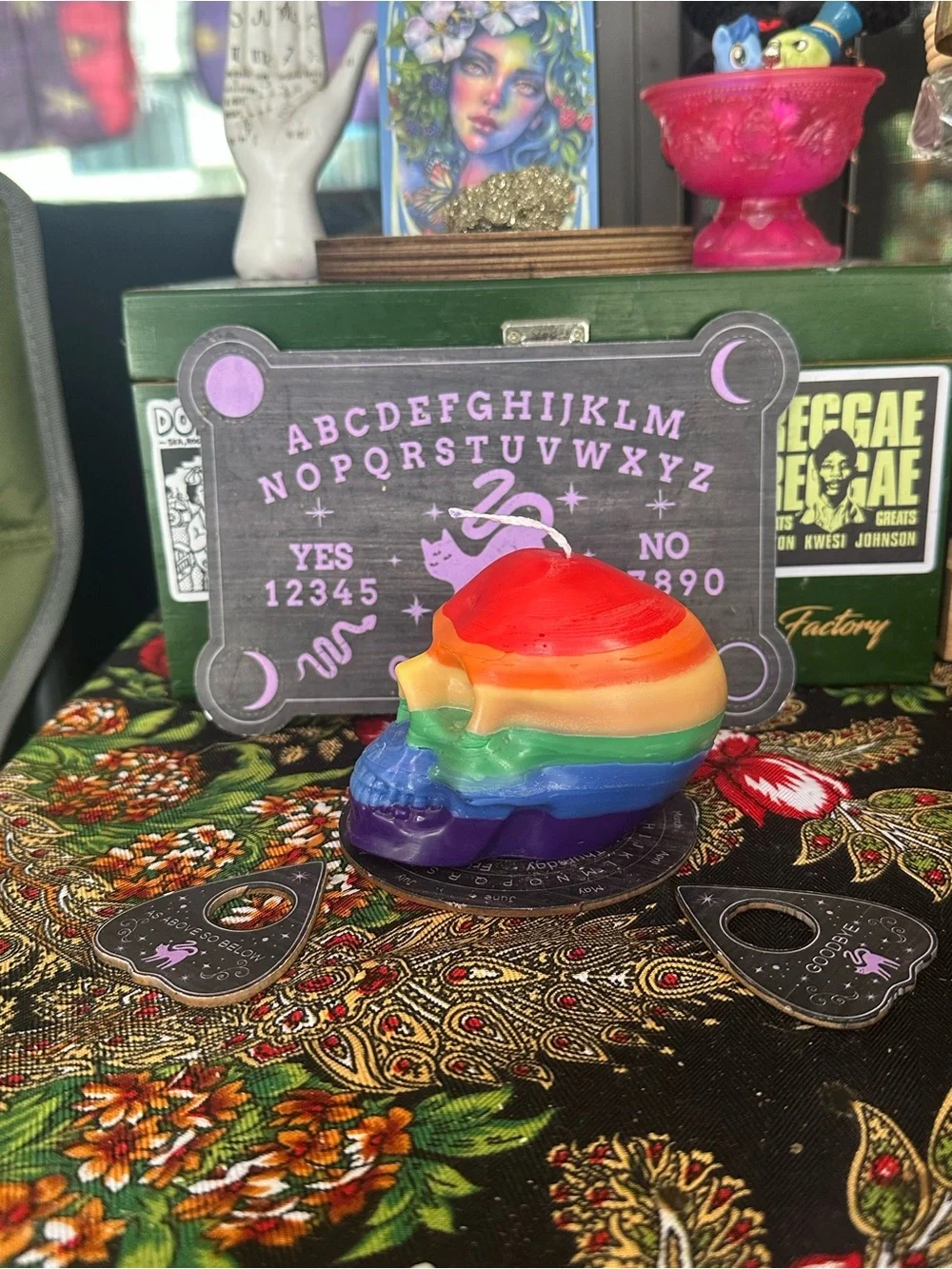 Rainbow Skull Candle